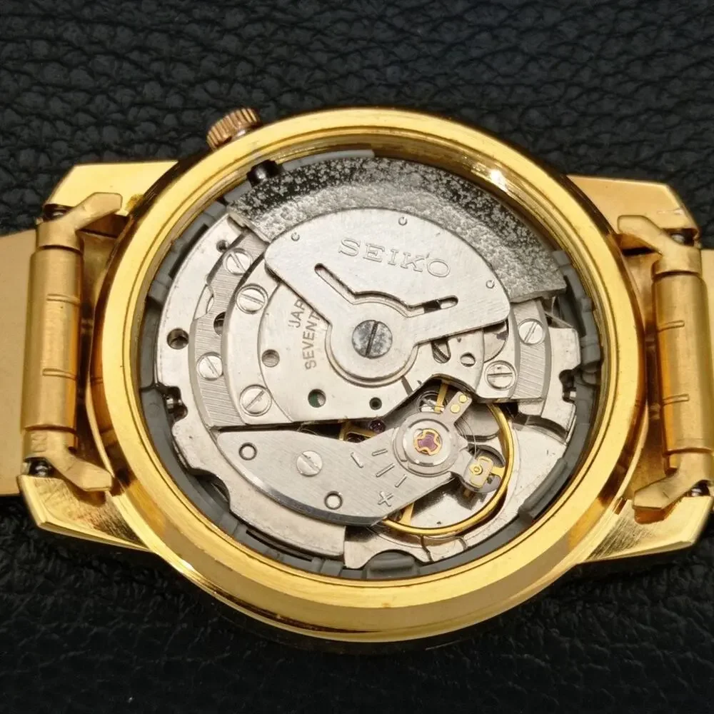 Vintage 1973 Seiko Automatic Mens Gold Watch W/daydate & Arabic accents